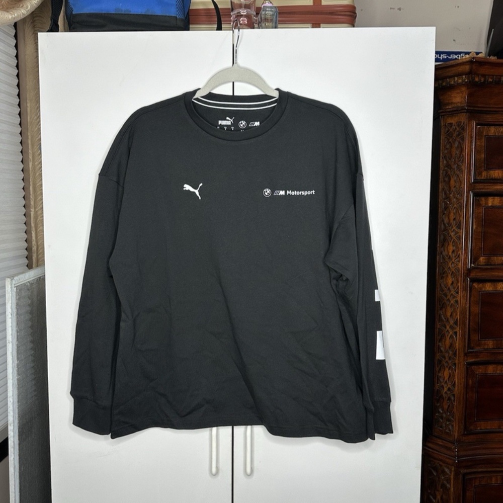 PUMA BMW MMS Womens Graphic Electrified Long Sleeve T-Shirt Black Size Small NEW